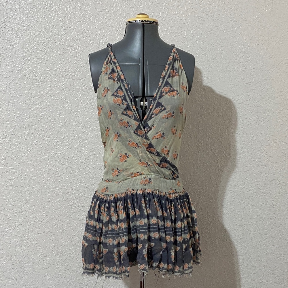 Free People Floral Wrap Blouse - Green and Black